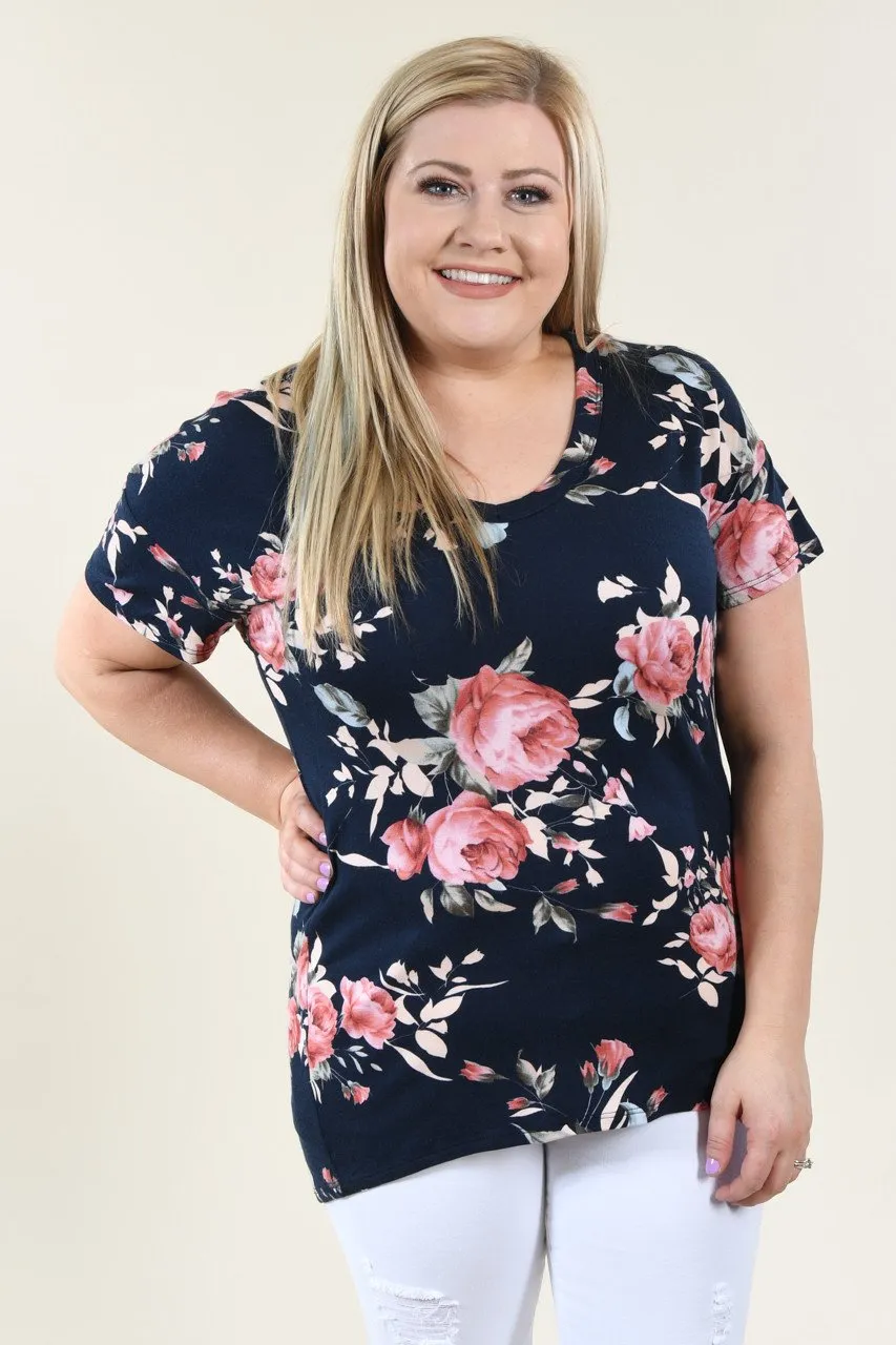Floral V-Neck ~ Navy