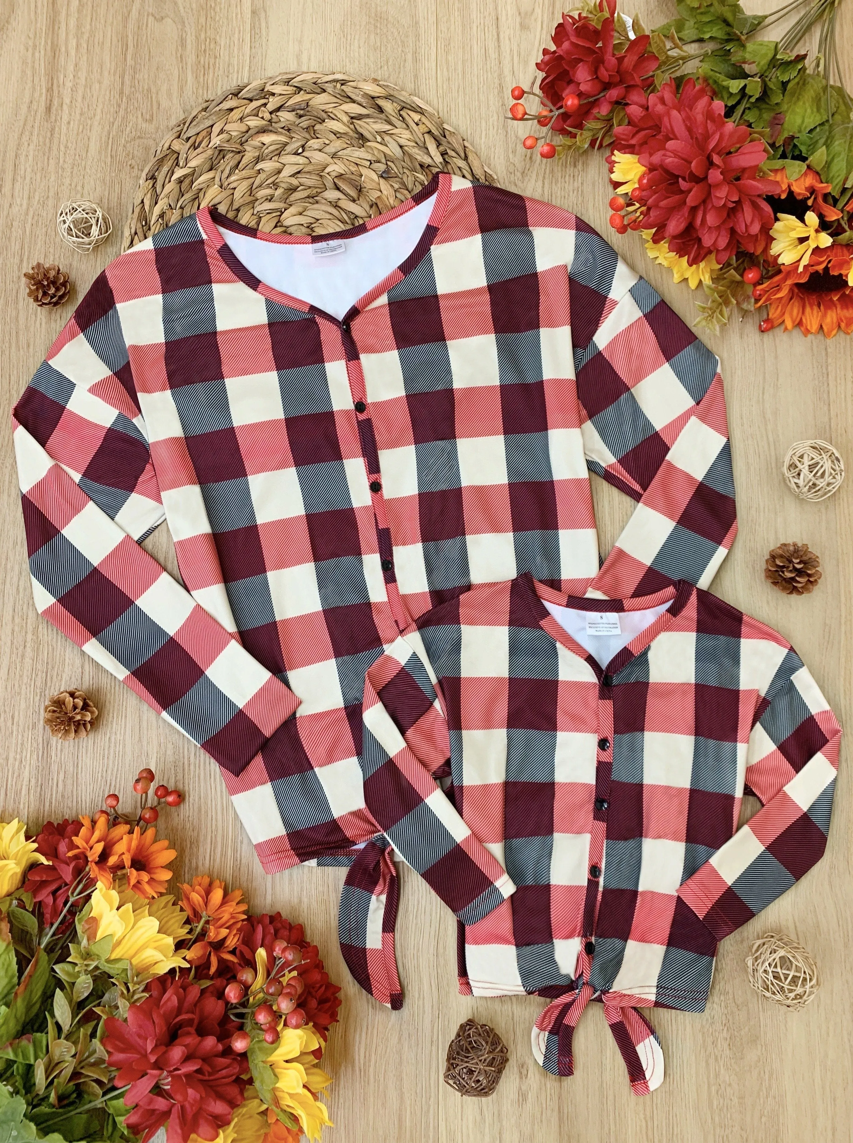 Mommy and Me Glad In Plaid Knot Hem Top