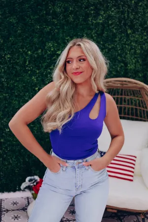 The One Shoulder Cut Out  Bodysuit - Blue